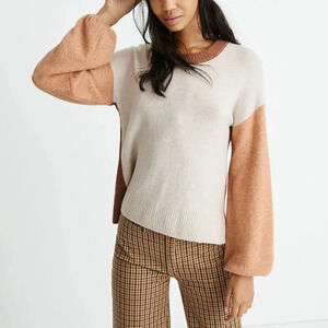 Madewell Colorblock Payton Sweater Sz XS Crew Neck Alpaca Minimalist 70s Neutral